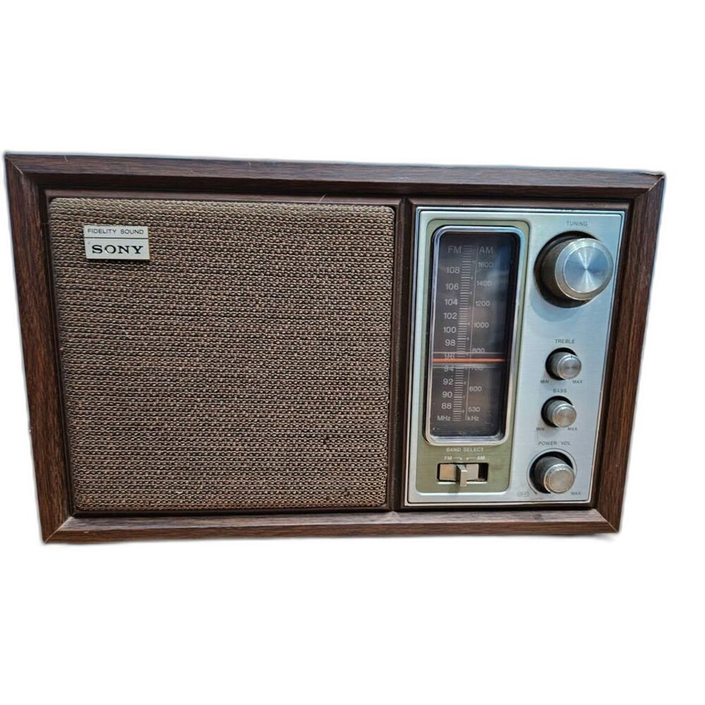 VTG 60s Sony ICF-9650W Fidelity AM/FM Tabletop Stereo Radio Wooden Case *read